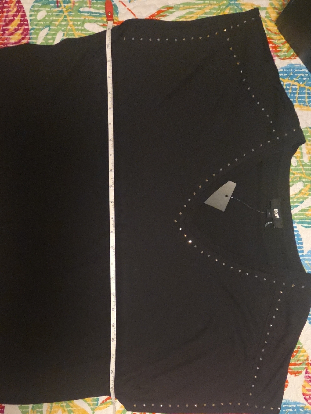 DKNY Black Short-Sleeve V-Neck Top with Silver Stud Accents - Picture 5 of 5